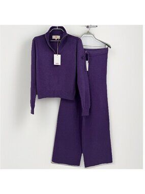 Kilte Collection Taylor Quarter Zip & Wide-Leg Pants Set sz 0 XS Cotton-Cashmere